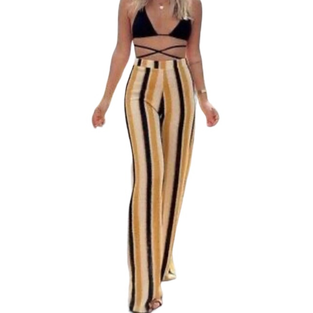 Zara Woman Rustic Striped crochet knit pants size large swimsuit cover up pants